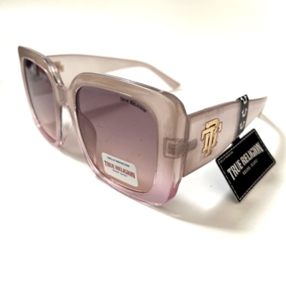 New Original TRUE RELIGION Square Sunglasses Oversized Acetate Pink Translucent - Picture 1 of 6